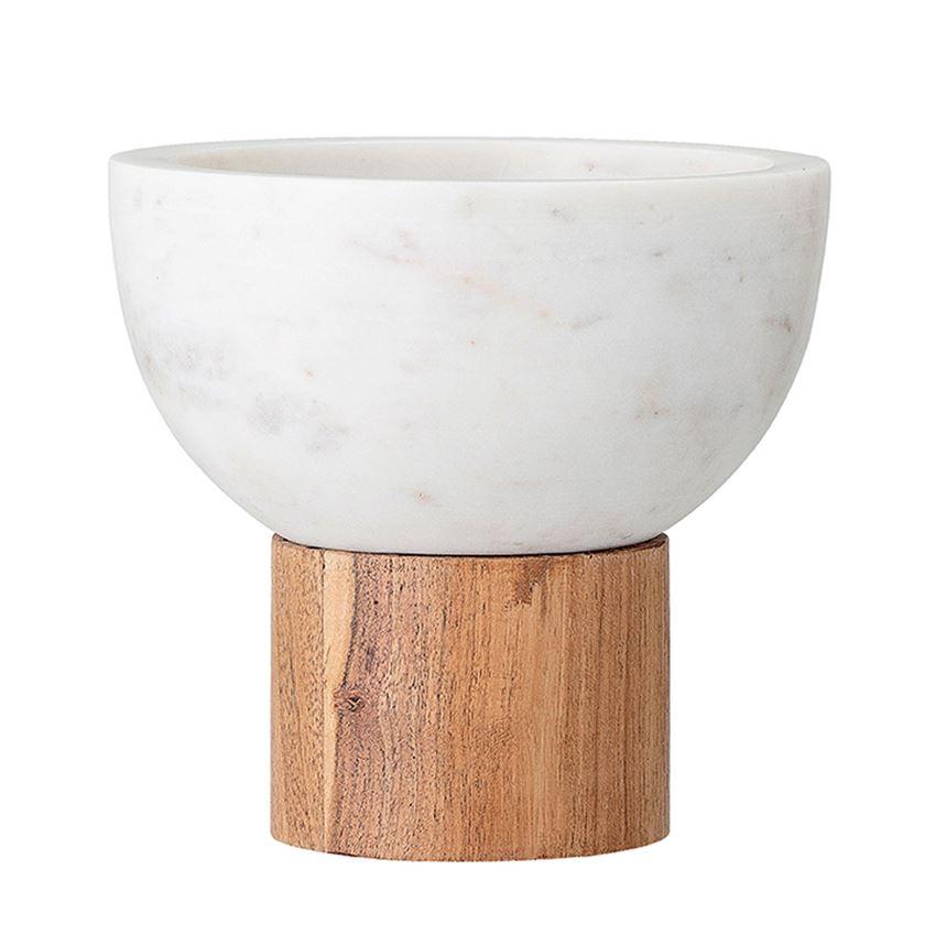 Marble Bowl With Acacia Wood Base