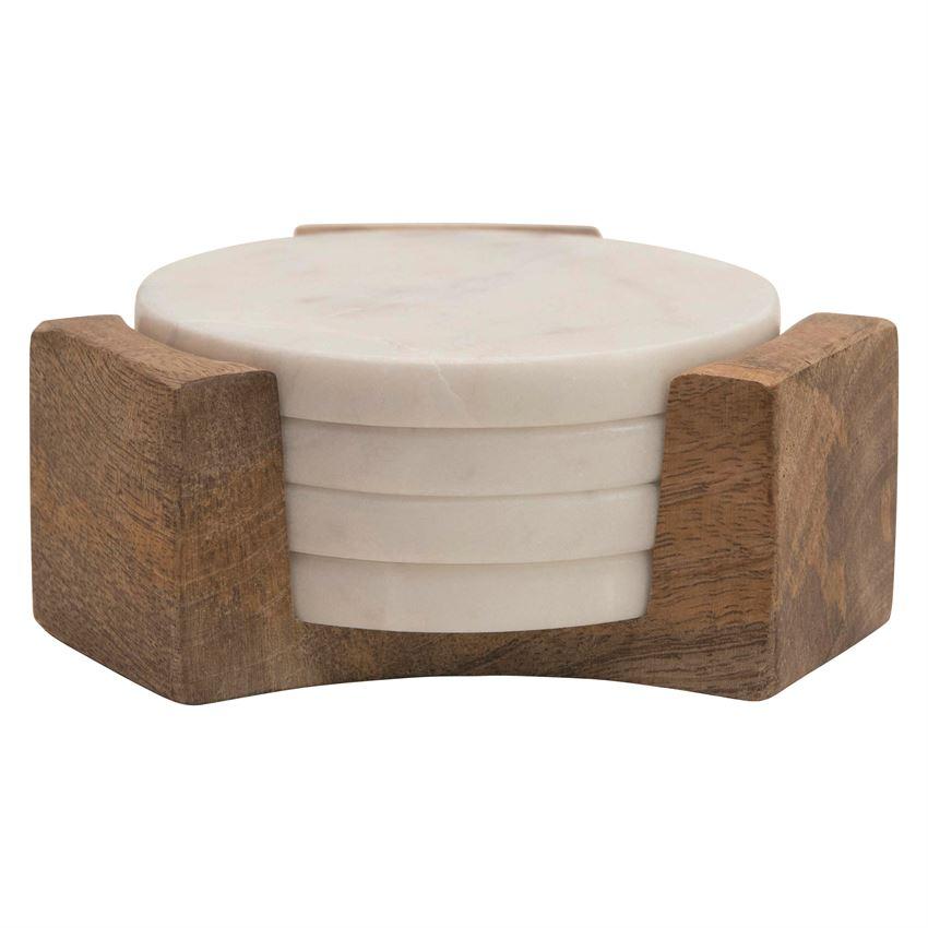 Marble Coasters With Mango Wood Holder