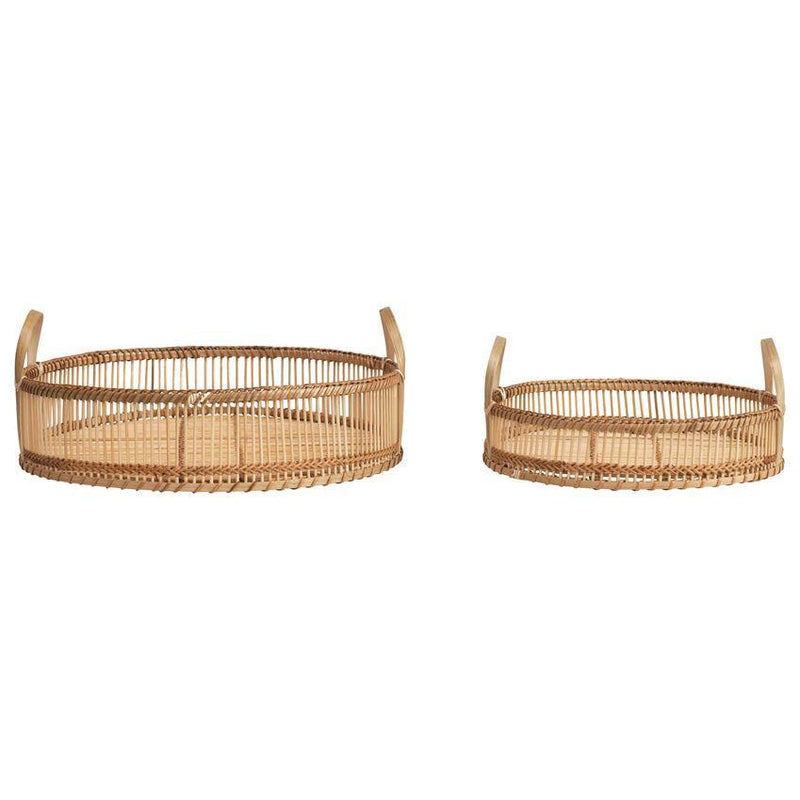 Decorative Bamboo Trays with Handles, Set of 2