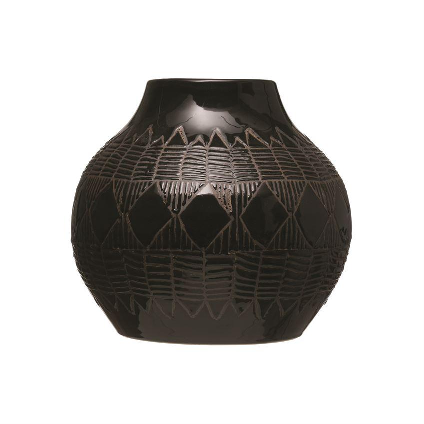 Black Etched Stoneware Vase