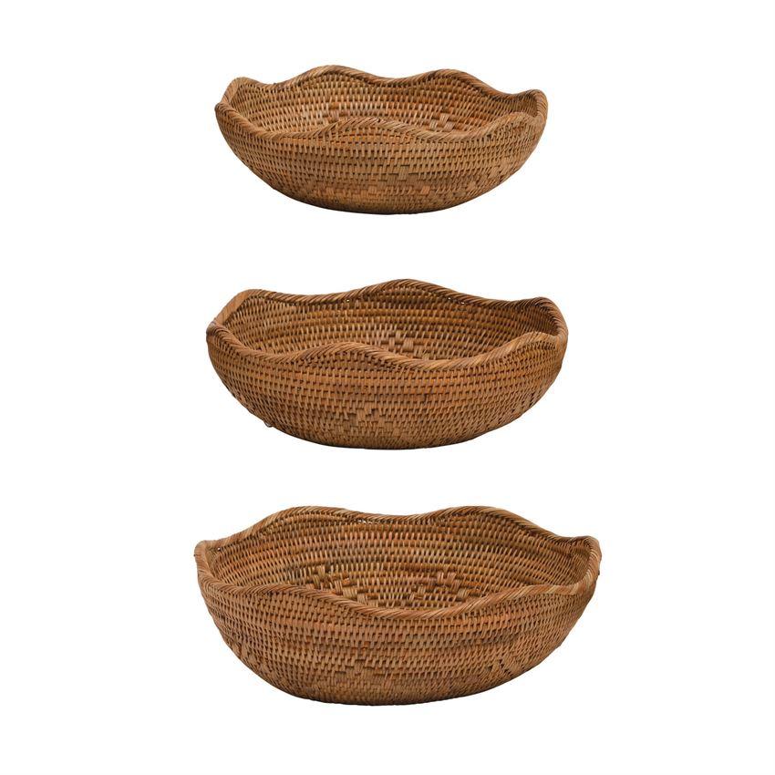 Hand-Woven Rattan Bowls, Set of 3