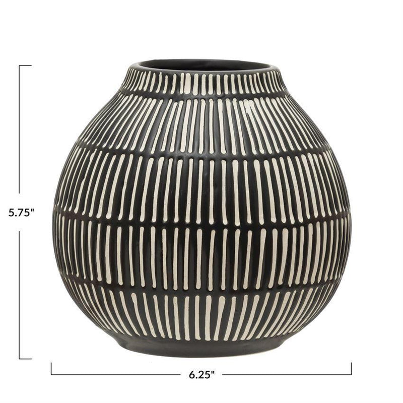 Debossed Stoneware Vase, Black & White