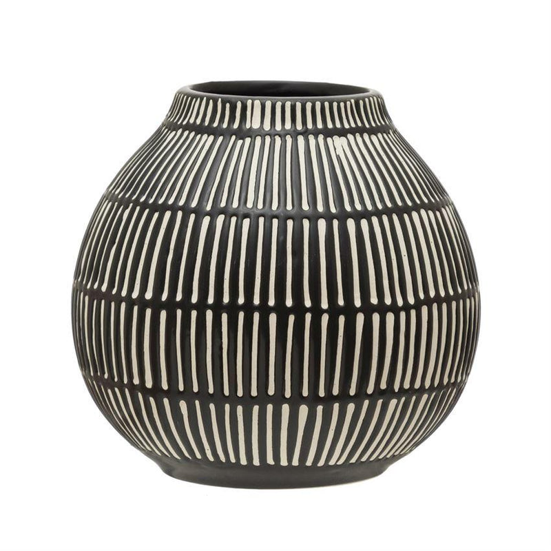 Debossed Stoneware Vase, Black & White