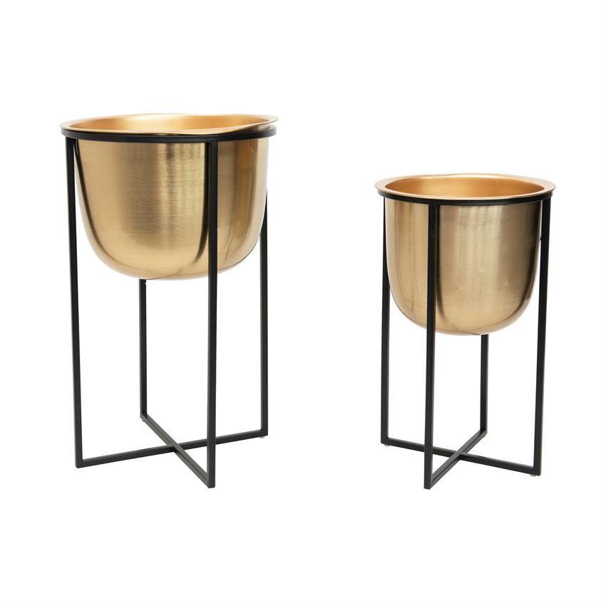 Metal Floor Planters, Gold & Black