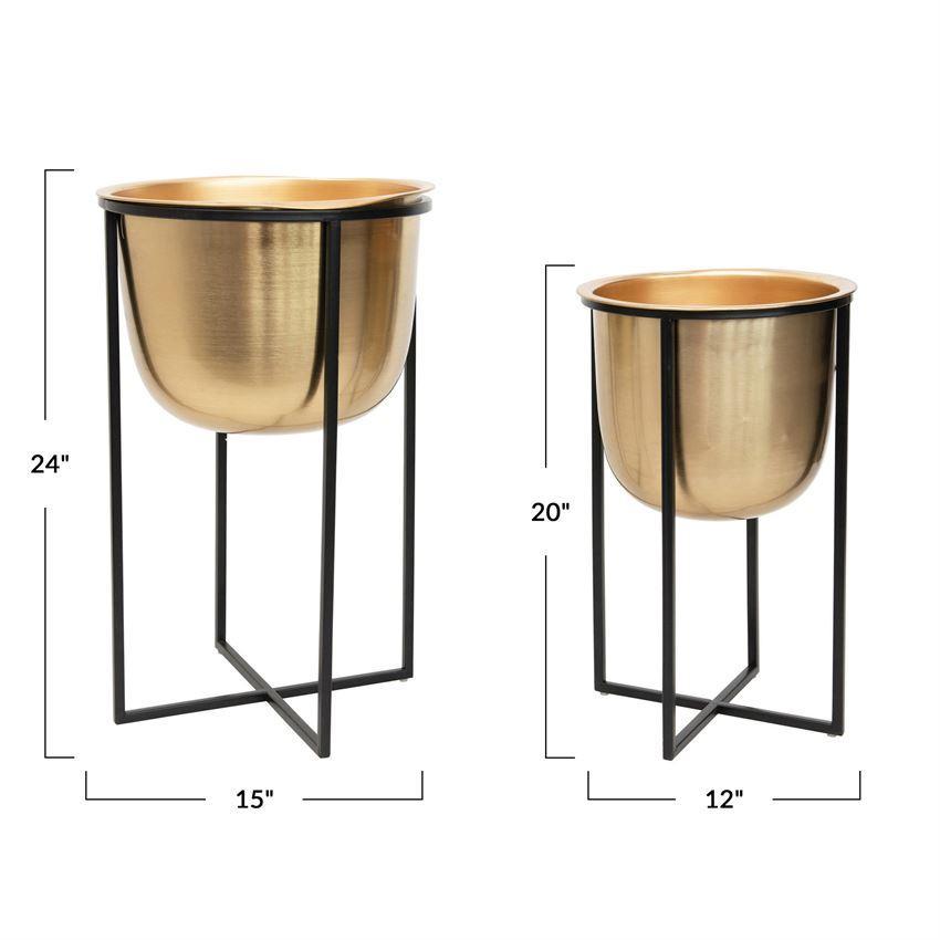 Metal Floor Planters, Gold & Black