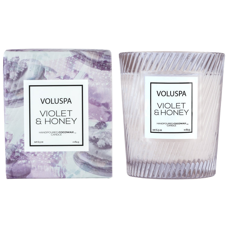 Classic Textured Glass Candle in Violet & Honey design by Voluspa