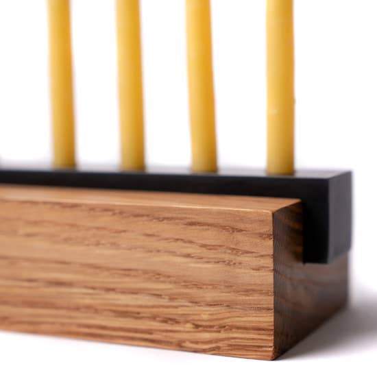 Menorah Modern Wood and Steel in Oak