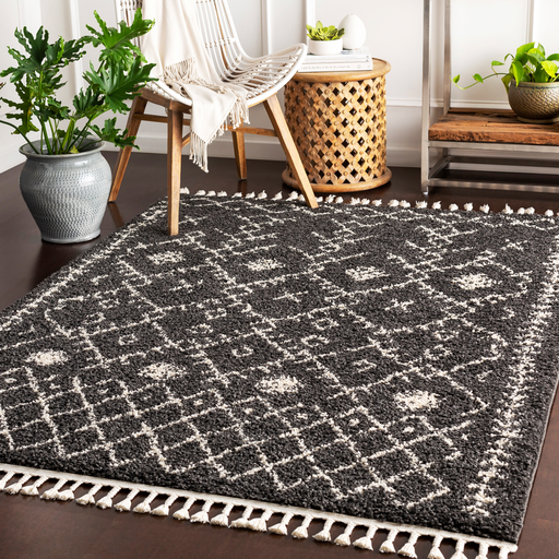 Berber Shag Rug in Charcoal & Beige