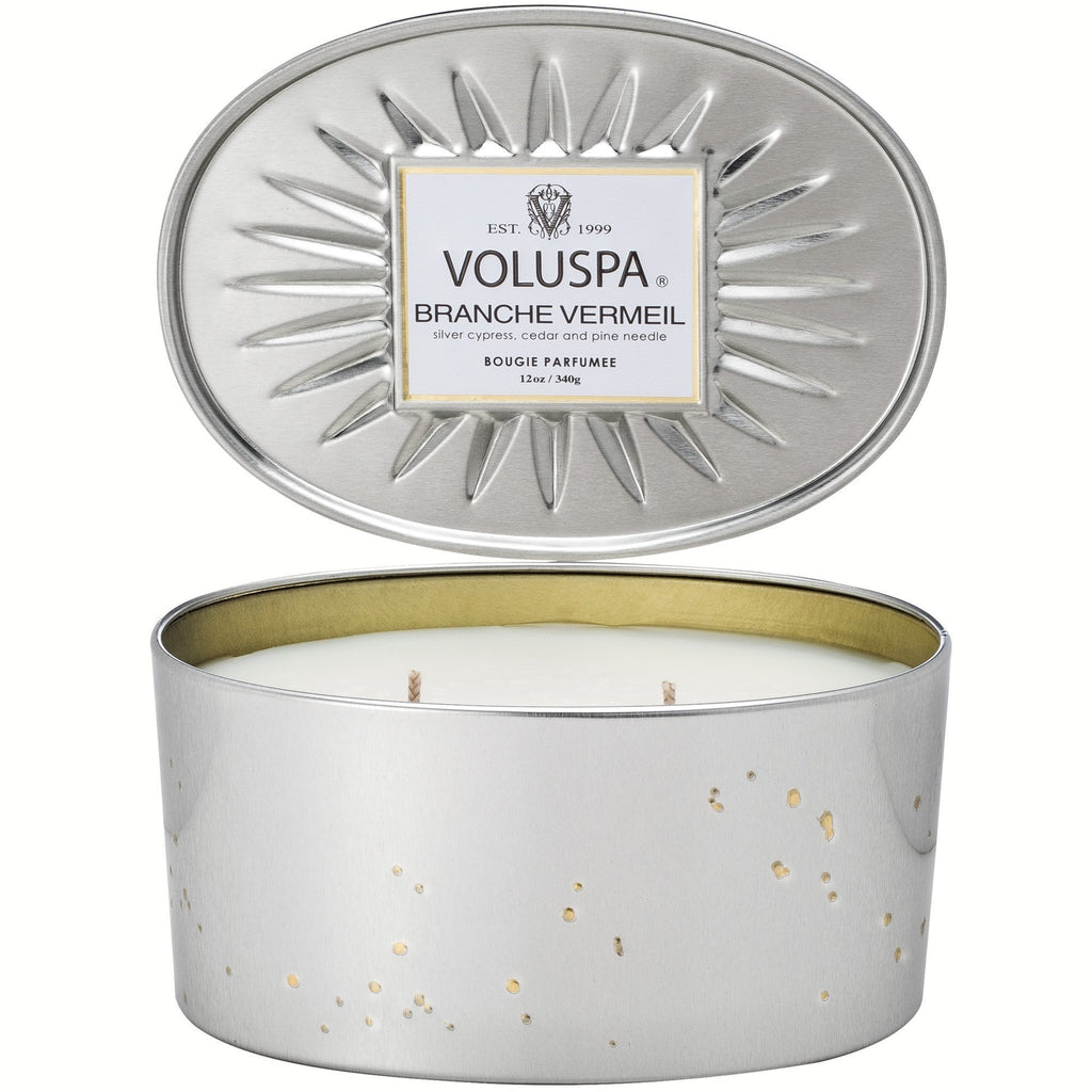 Oval Tin 2 Wick Candle in Branche Vermeil design by Voluspa