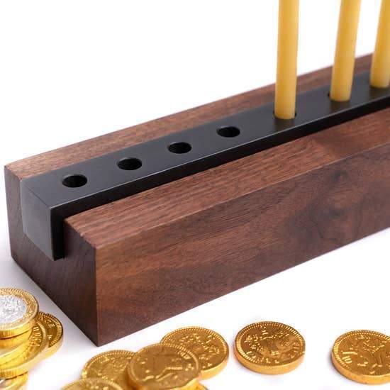 Menorah Modern Wood and Steel in Walnut