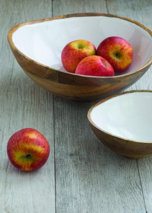 Mango Wood & White Enamel Bowl, Large