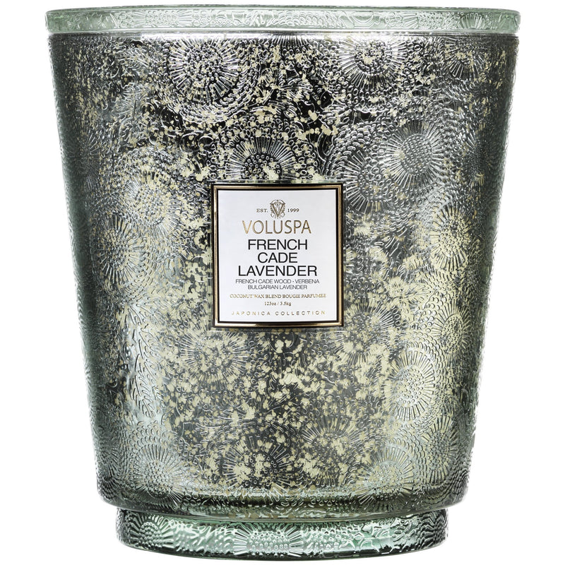 Hearth 5 Wick Glass Candle in French Cade Lavender design by Voluspa