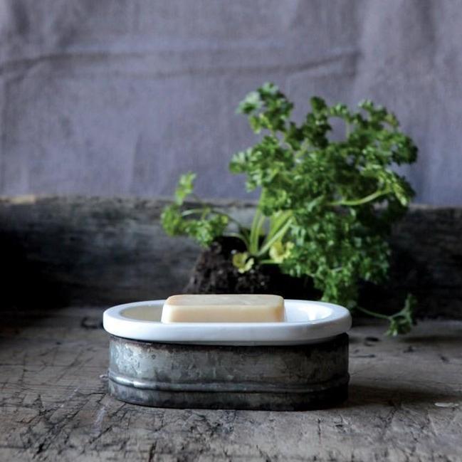 Metal & Stoneware Soap Dish