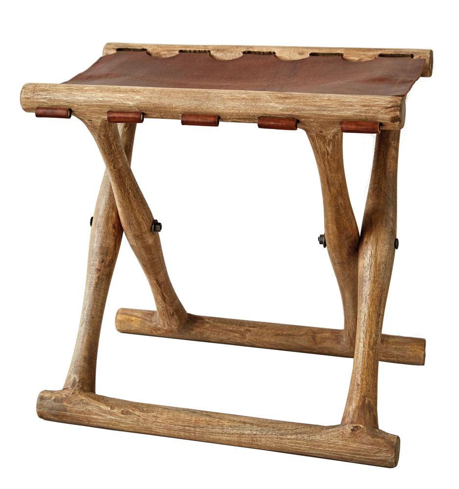 Mango Wood & Leather Folding Stool