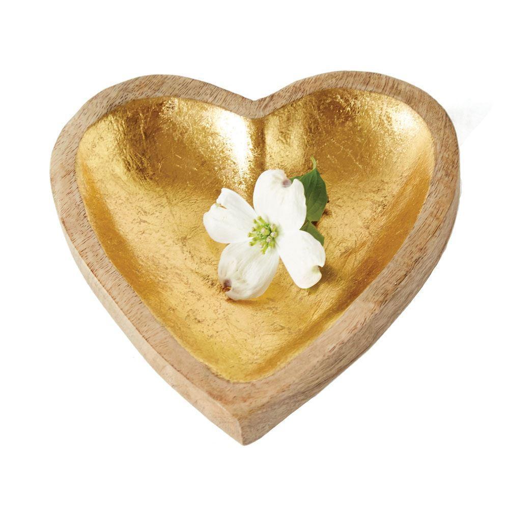 Mango Wood Heart Tray w/ Gold Leaf Inside design by BD Edition