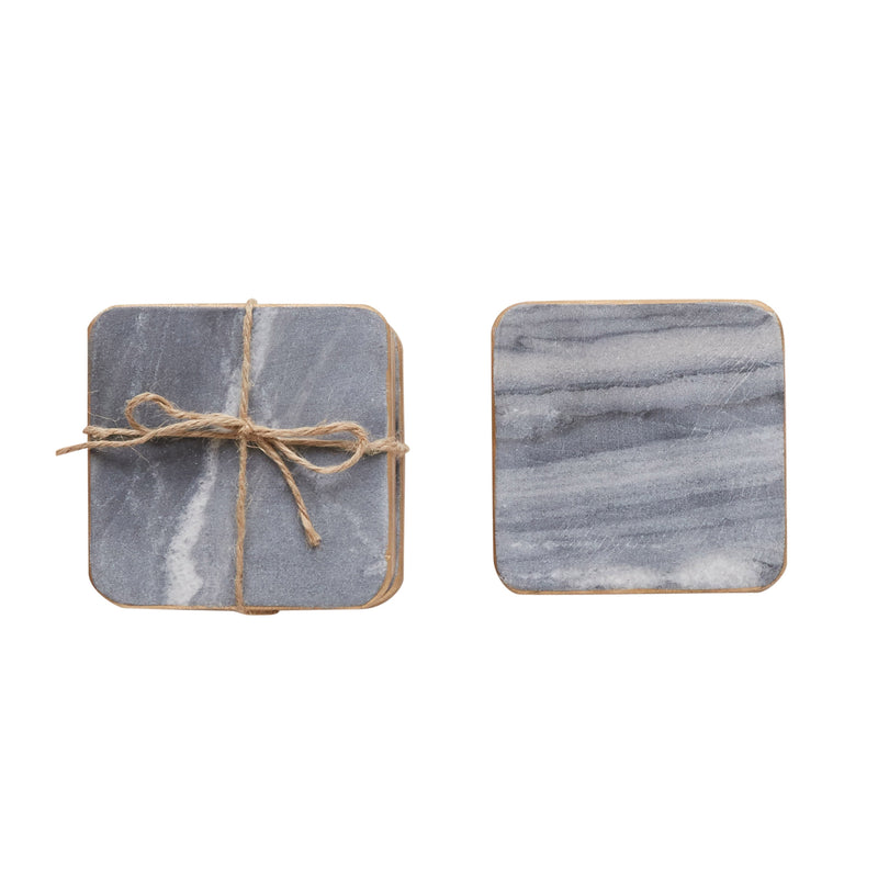 Marble Coasters, Grey w/ Gold Edge, Set of 4