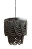 Metal & Wood Beads Chandelier w/ 3 Lights in Black