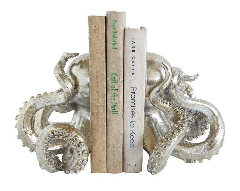 Set of 2 Octopus Bookends in Silver