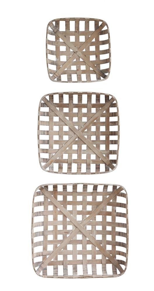 Set of 3 Square Wood Baskets