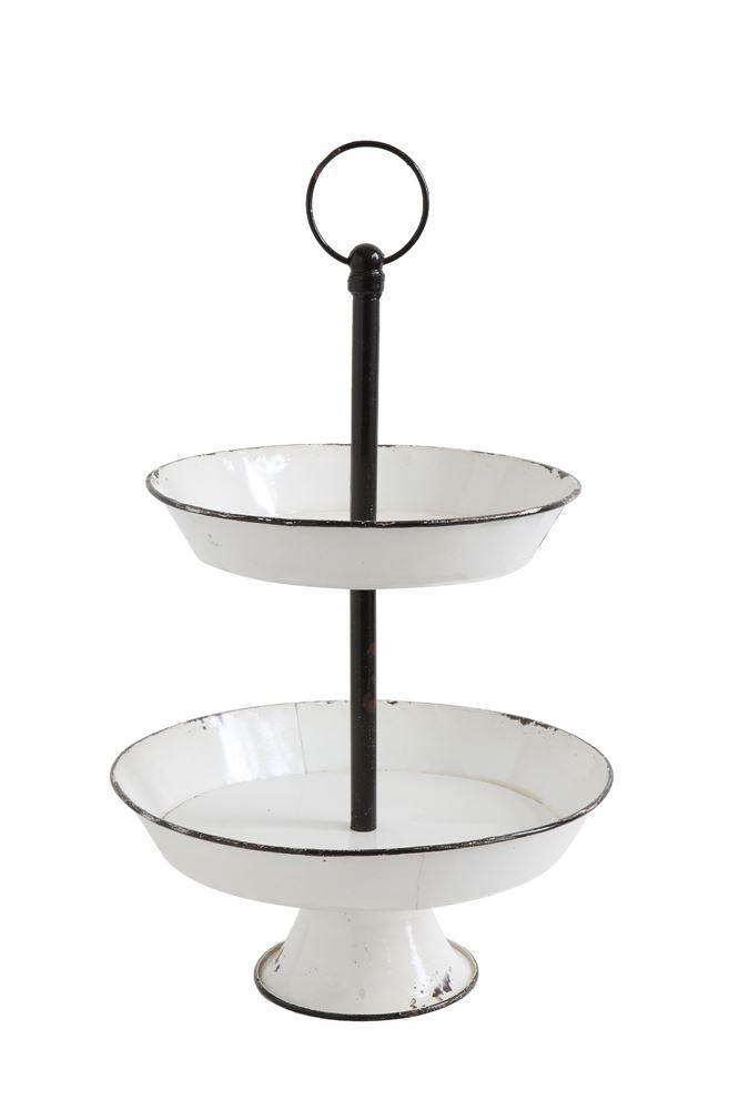 2-Tier Decorative Metal Pedestal in White Distressed Enamel Finish design by BD Edition