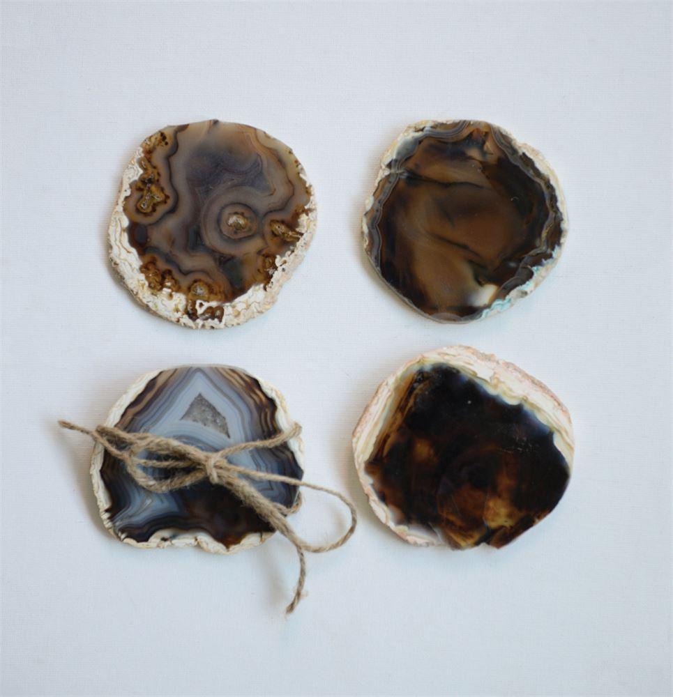 Set of 4 Round Agate Coasters in Brown design by BD Edition