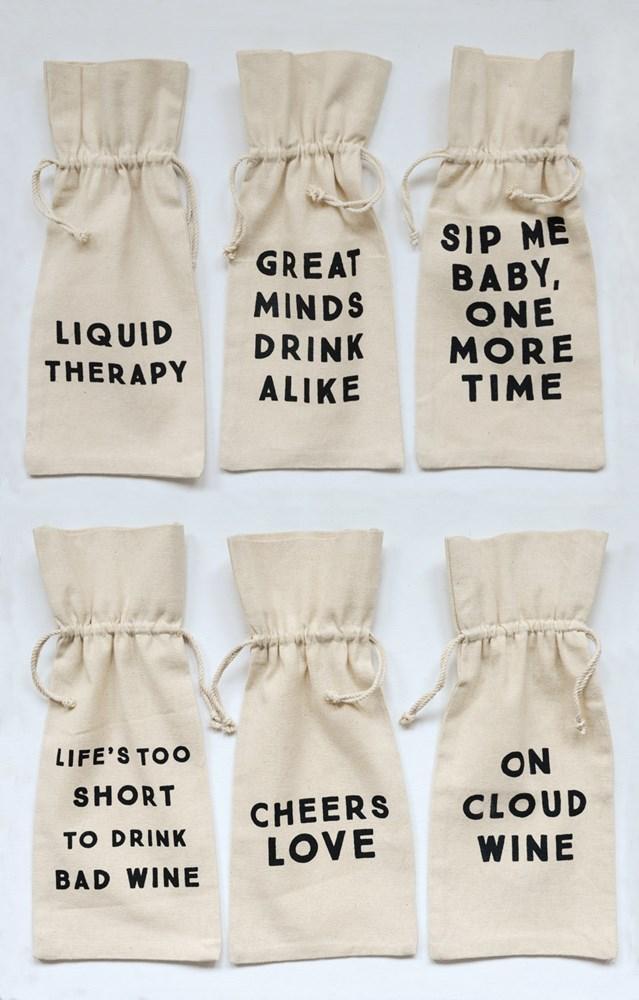 Wine Bag with Saying, in Assorted Styles