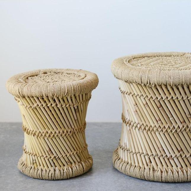 Set of 2 Hand-Woven Bamboo & Rope Side Tables