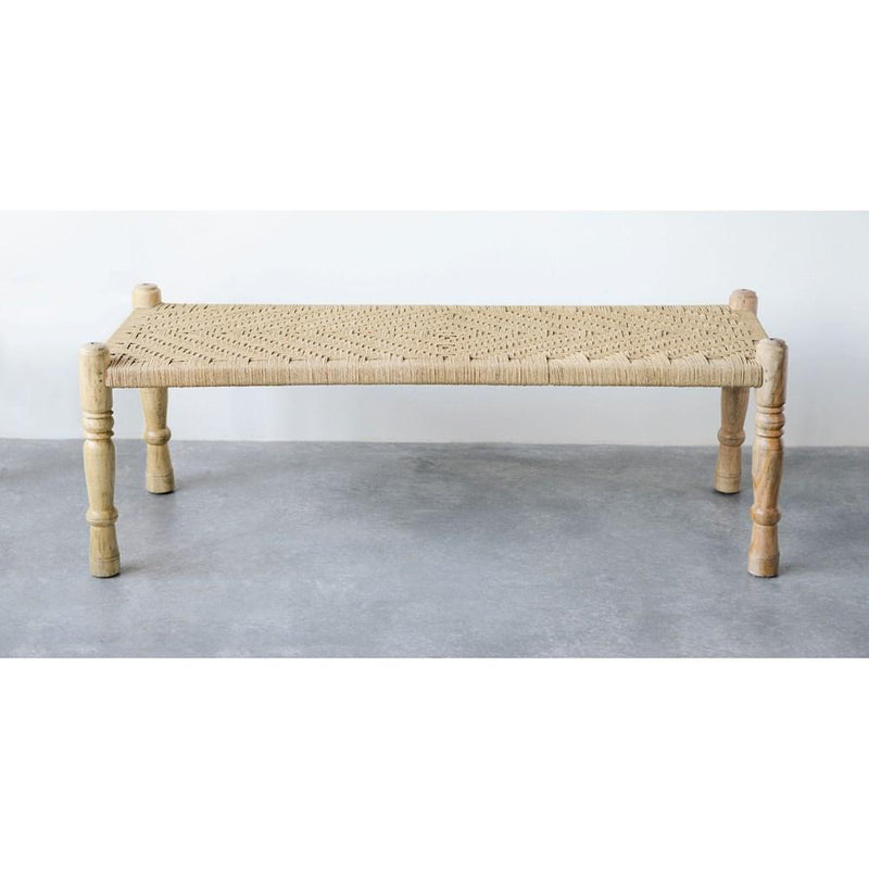 Mango Wood & Woven Rope Bench