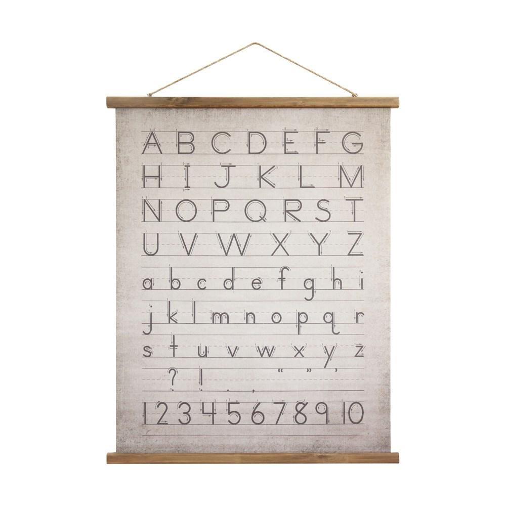 Canvas & Wood Scroll Wall Decor w/ Alphabet & Numbers