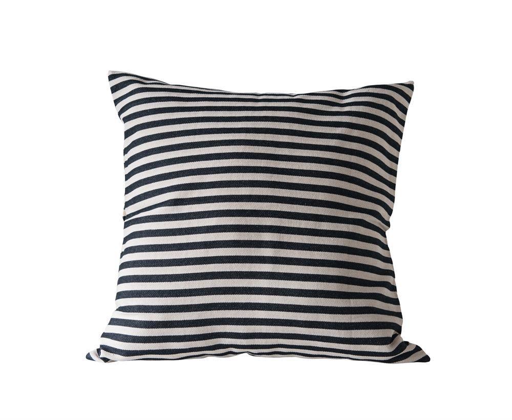 Cotton Woven Striped Pillow in Black