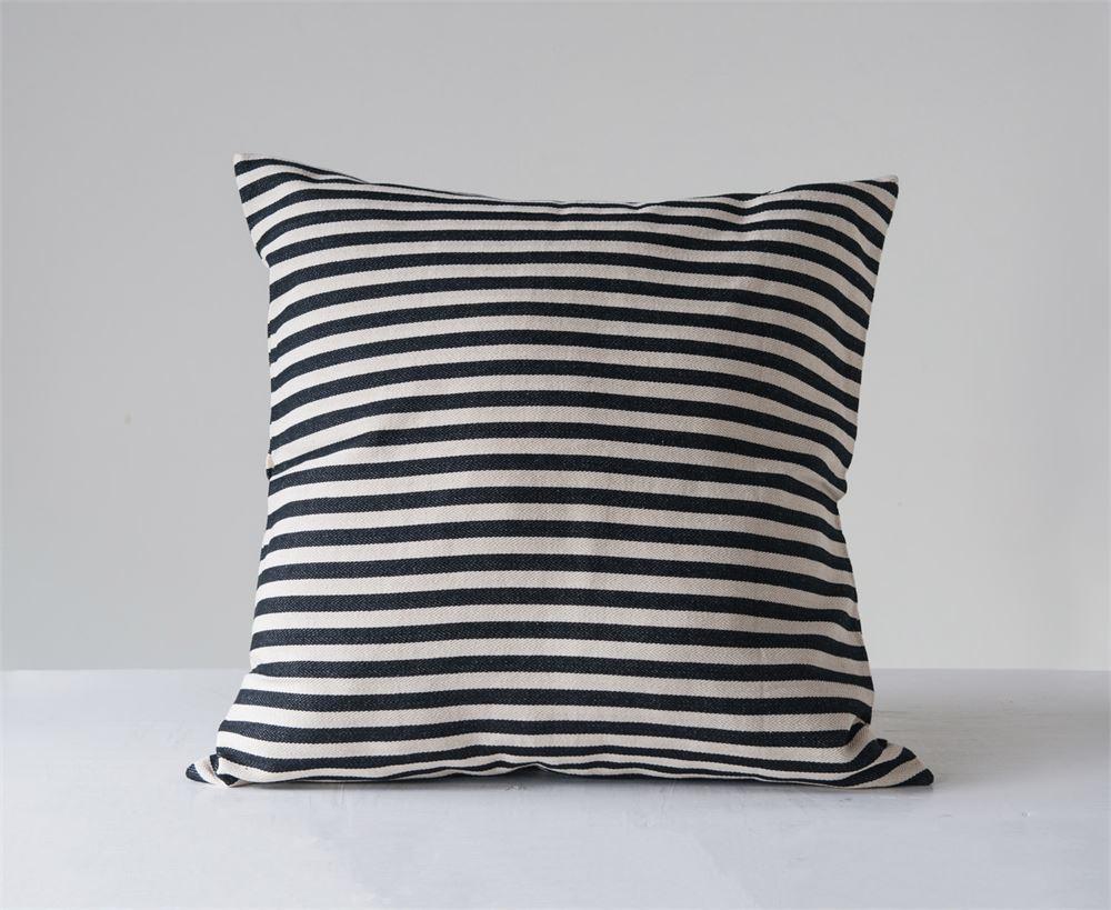 Cotton Woven Striped Pillow in Black