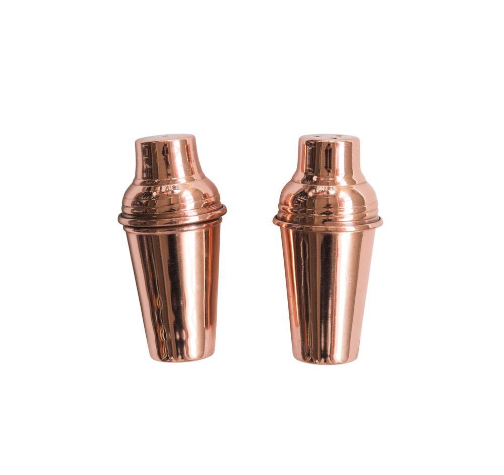 Set of 2 Stainless Steel Salt & Pepper Shakers w/ Copper Finish