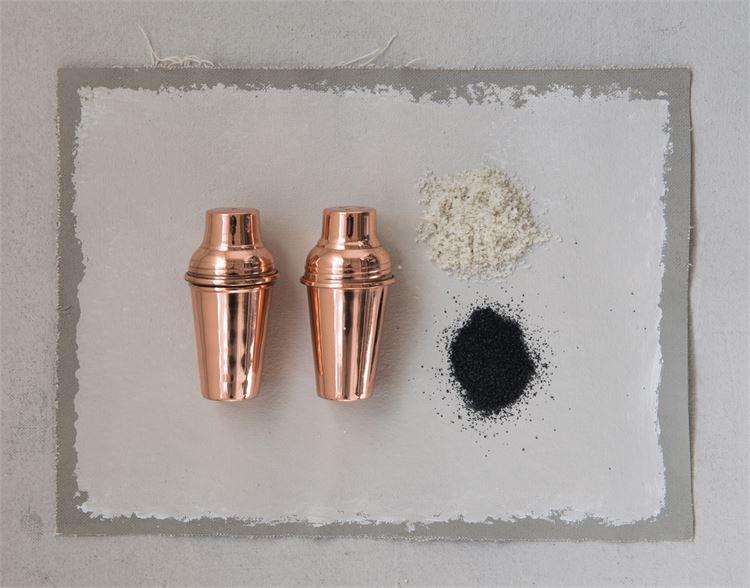 Set of 2 Stainless Steel Salt & Pepper Shakers w/ Copper Finish