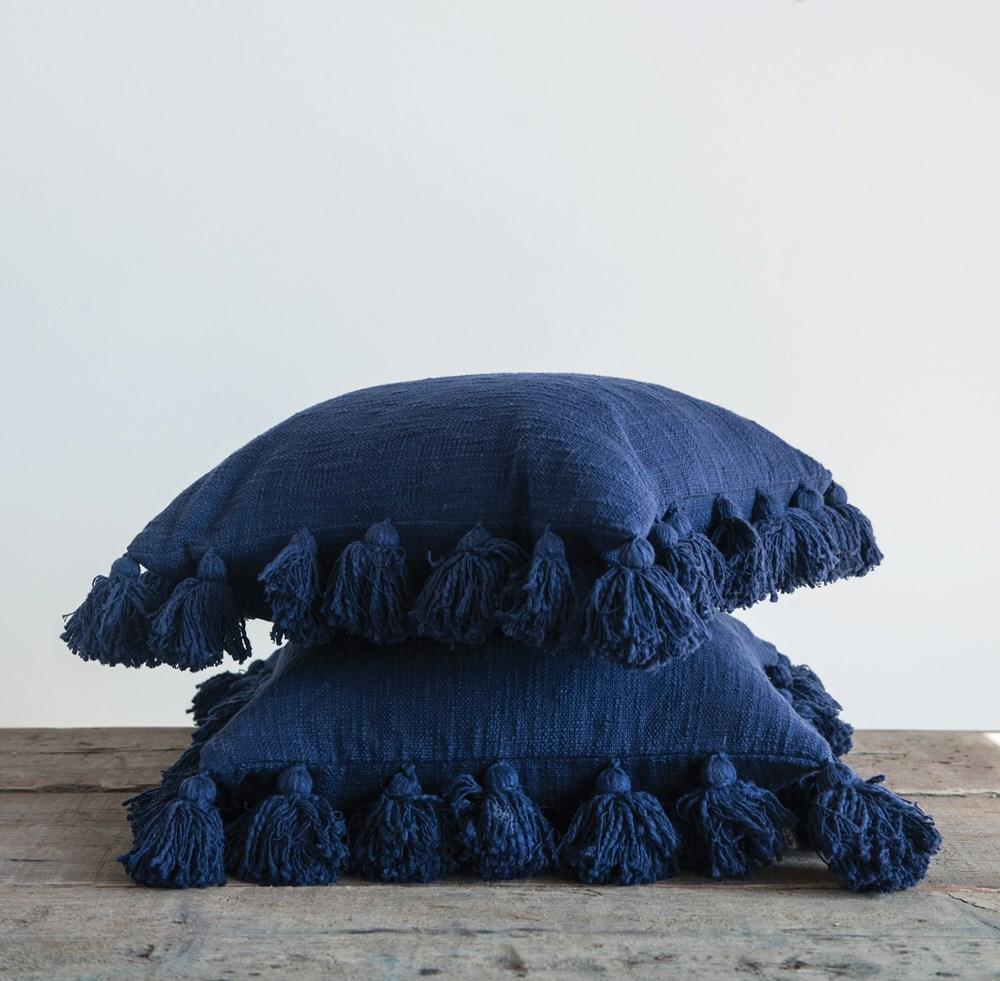 Navy Pillow with Tassles