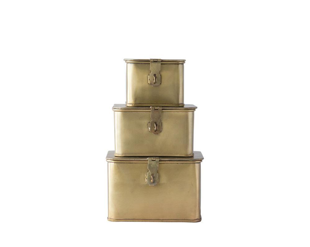 Set of 3 Square Decorative Metal Boxes in Brass Finish