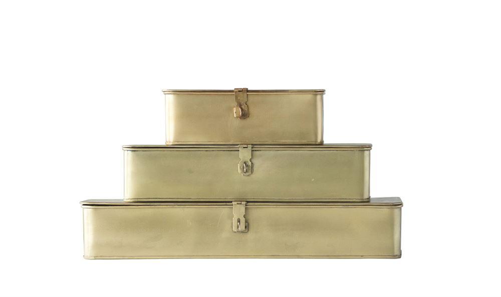 Set of 3 Decorative Metal Boxes in Brass Finish