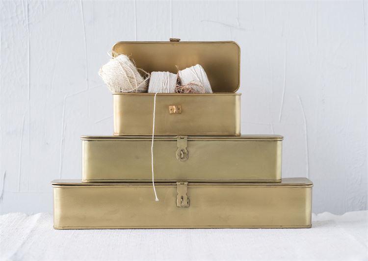 Set of 3 Decorative Metal Boxes in Brass Finish