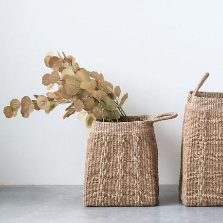 Abaca Baskets with Handles, Set of 2