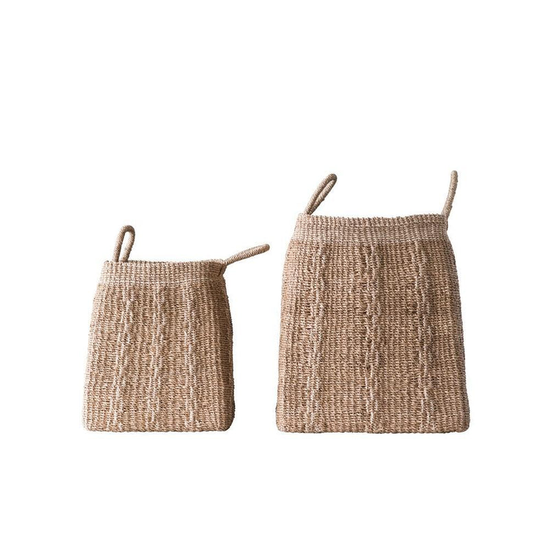 Abaca Baskets with Handles, Set of 2