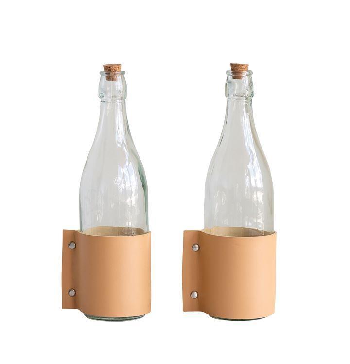 Glass Bottle with Cork Stopper & Leather Wrap