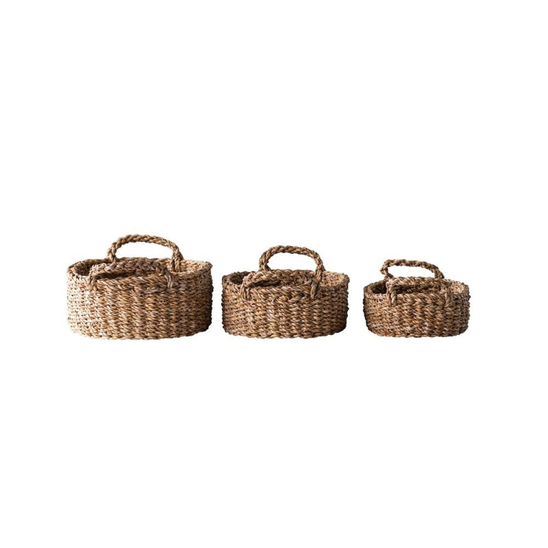 Seagrass Oval Baskets with Handles - Set of 3