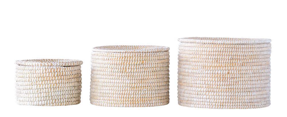 Set of 3 Natural Woven Seagrass Baskets with Lid