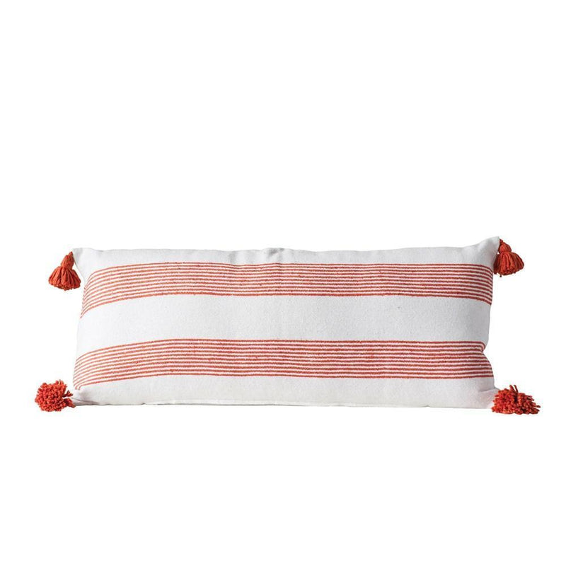 Orange Striped Lumbar Pillow with Tassles