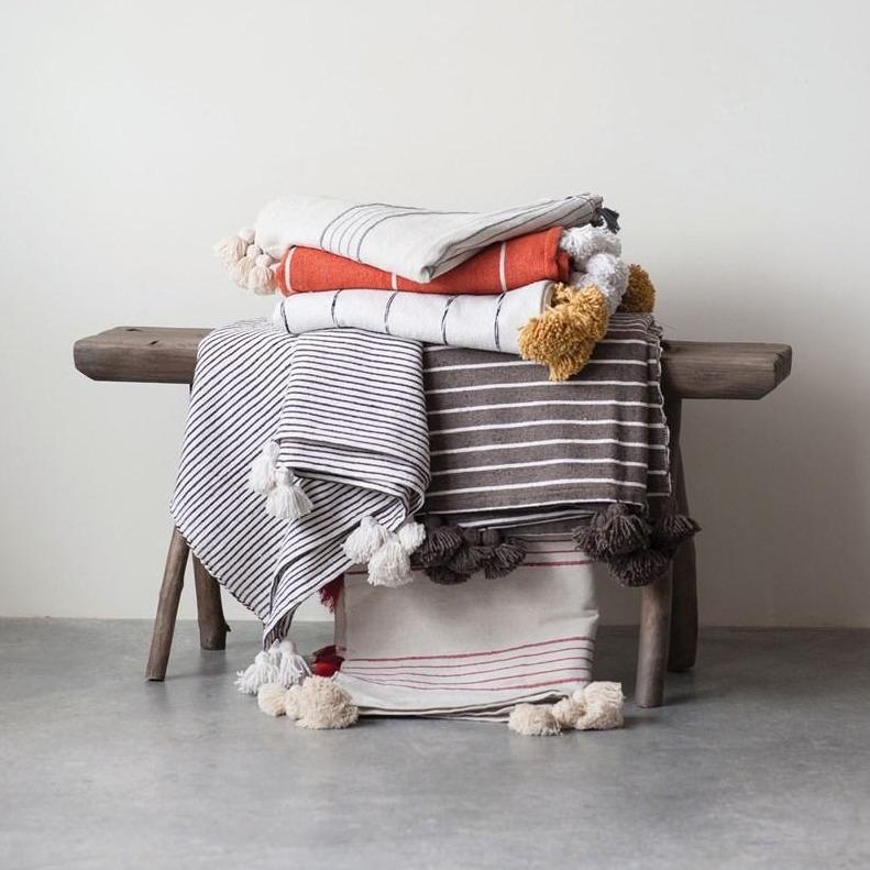 Brown Striped Bed Cover with Brown Tassles