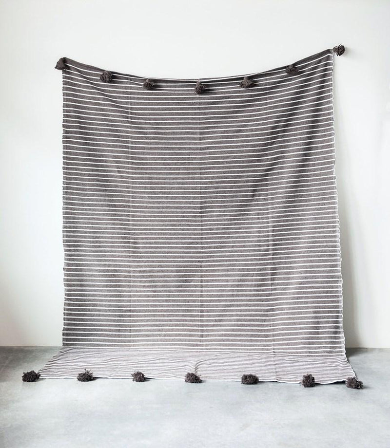 Brown Striped Bed Cover with Brown Tassles