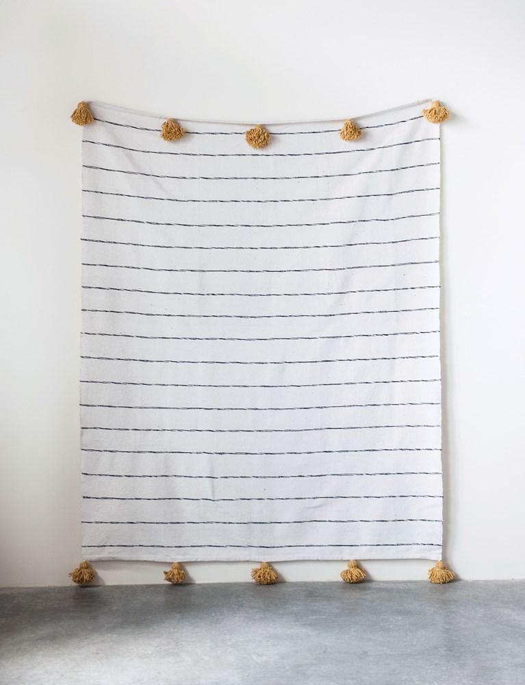 Brown Striped Throw with Mustard Tassles