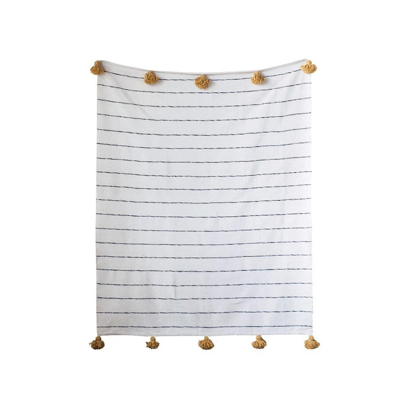 Brown Striped Throw with Mustard Tassles