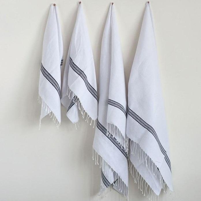 White Bath Towel with Black Stripes