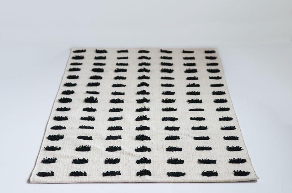 Black & Natural Hand-Loomed Dhurrie Rug