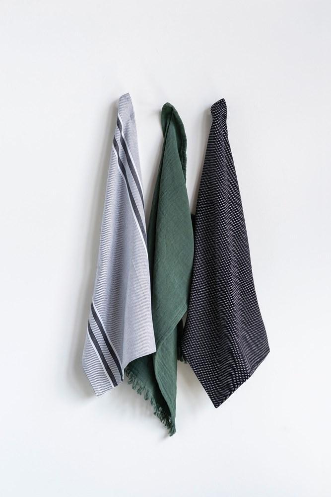 Grey & Green Cotton Tea Towels, Set of 3